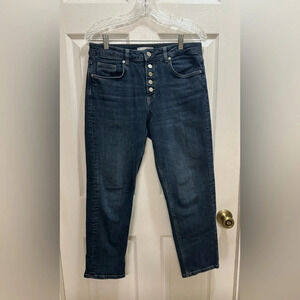 REISS Bailey Mid Rise Button Fly Cropped Jeans Straight Leg Luxe Size 27